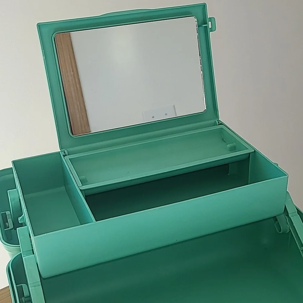 Vintage Caboodles Teal Plastic Storage Box with Handle